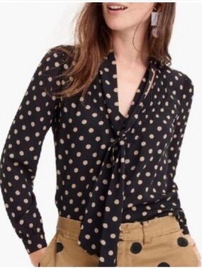 J. CREW Polka Dot Tie Neck Long Sleeve Blouse Size 0